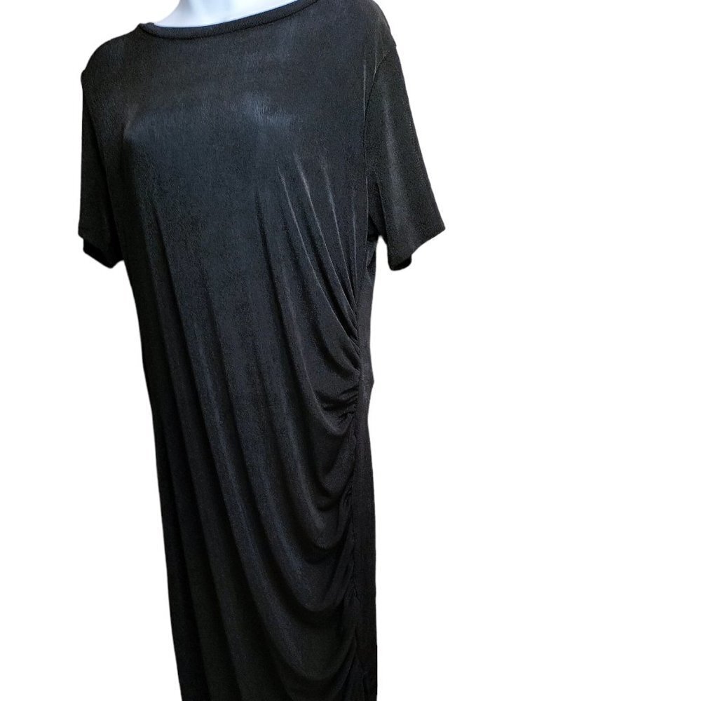 (401) Zigzag Stripe Black Sheer Draped Maxi Dress size Large